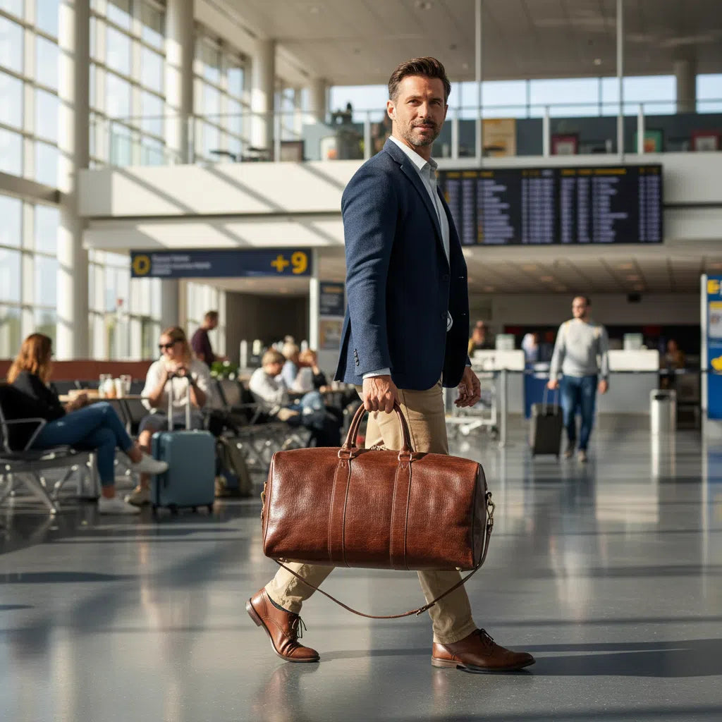 Sac de Voyage en Cuir Véritable Marron - Élégance et Grande Capacité