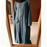 Robe longue jean femme ample bleu, boutonnée, confortable avec poches