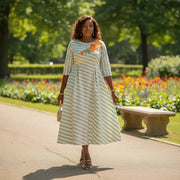Robe Midi A-Ligne Rayée en Coton - Élégance et Confort