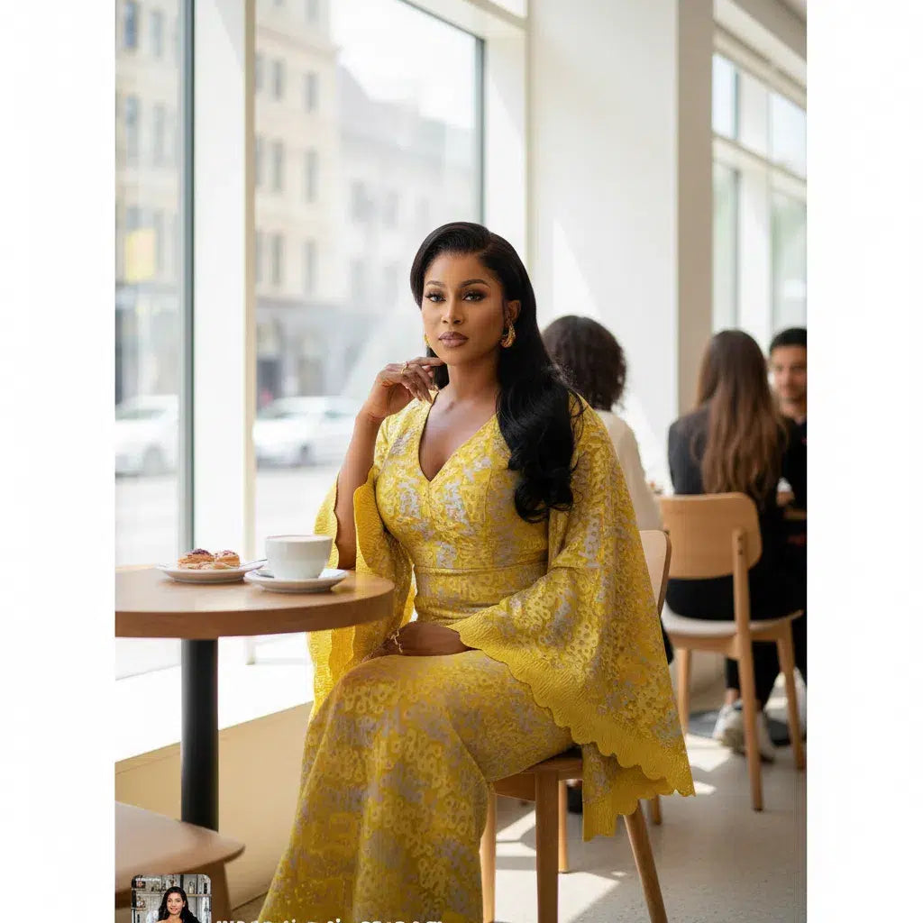 Robe femme jaune soleil avec manches évasées