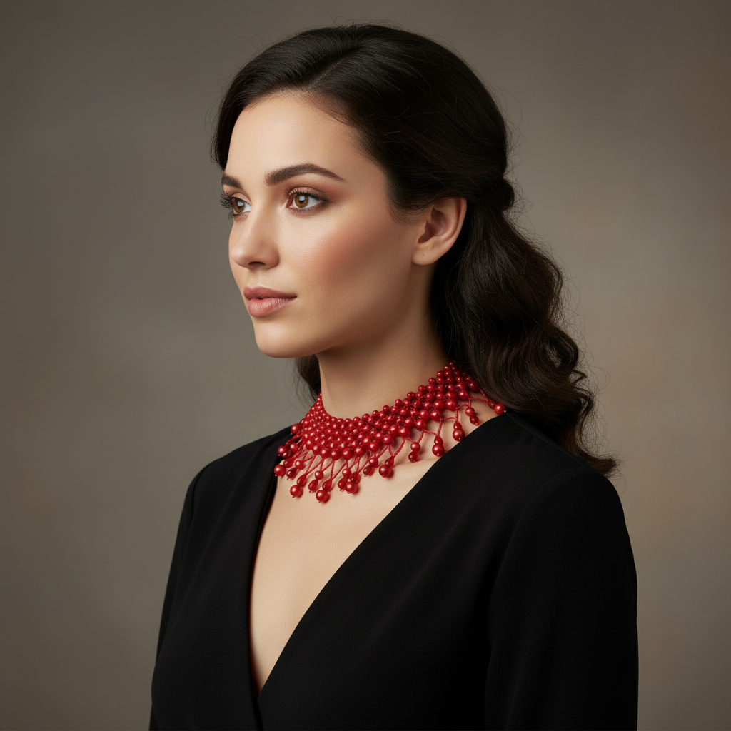 Collier Ras de Cou Perles Rouge Artisanal - Élégance et Charme Unique