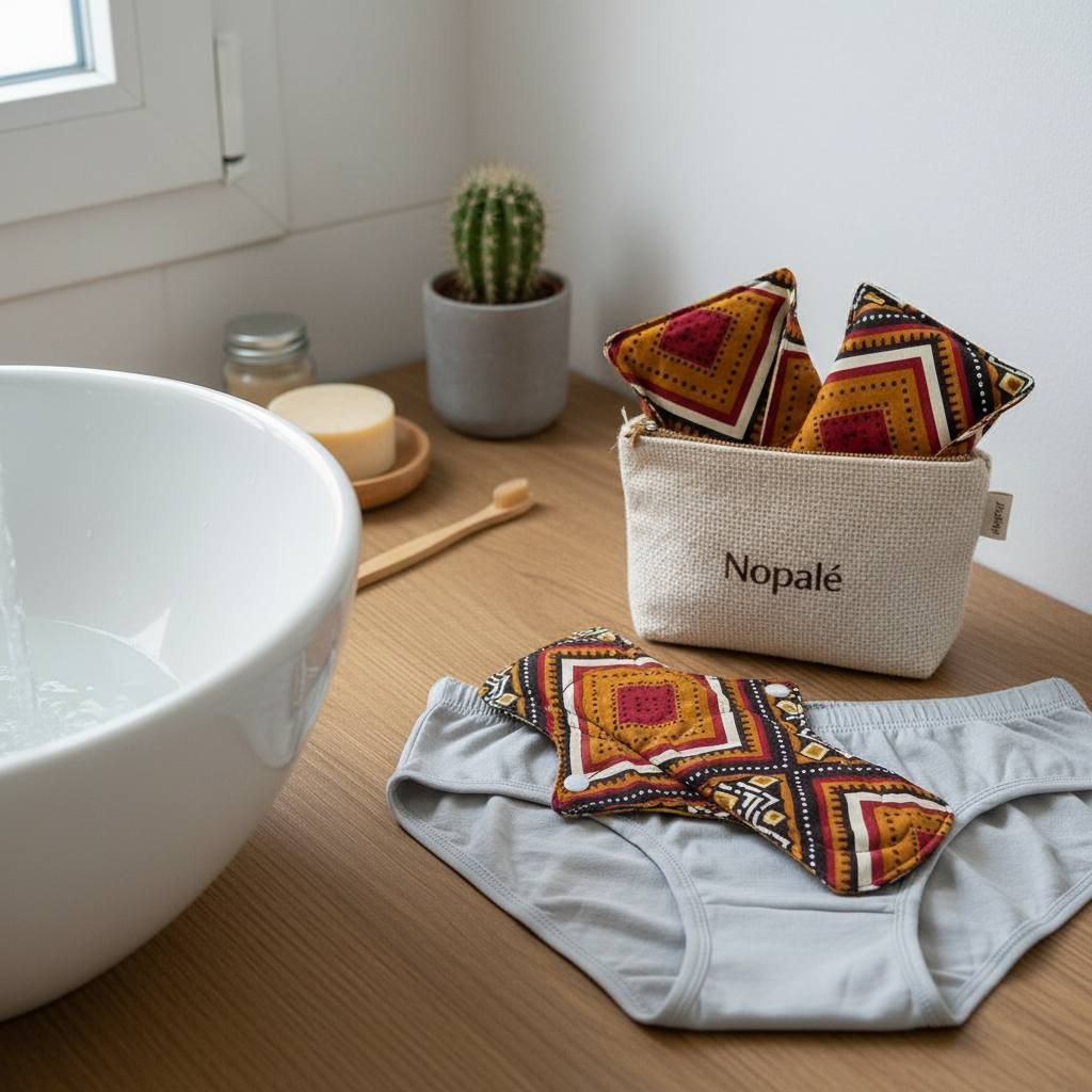 Kit de 4 serviettes hygiéniques réutilisables Nopalé en coton bio écoresponsable