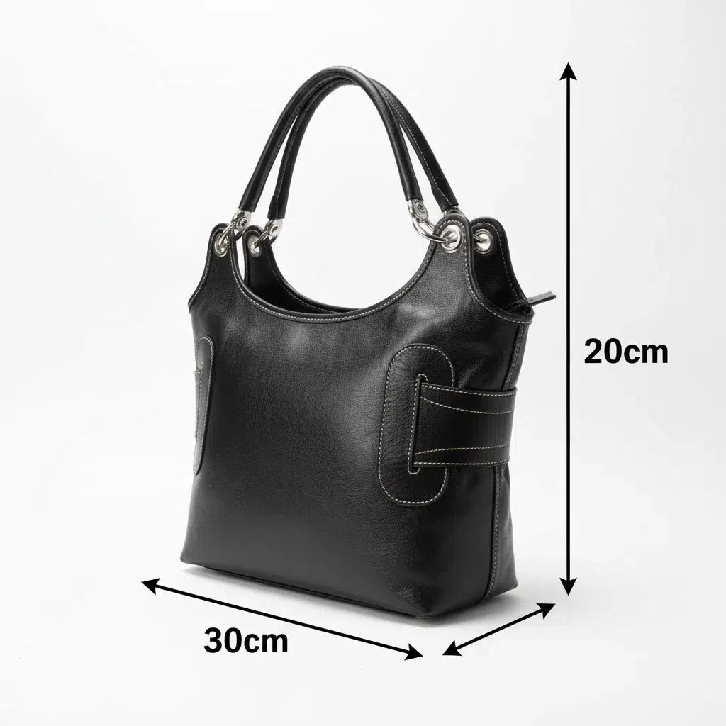 Sac à main cuir femme fait main noir, élégant, double lanière, artisanal