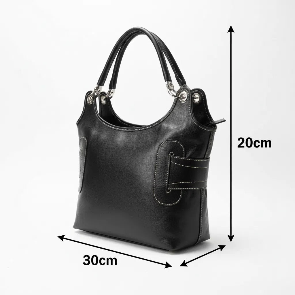 Sac à main cuir femme fait main noir, élégant, double lanière, artisanal