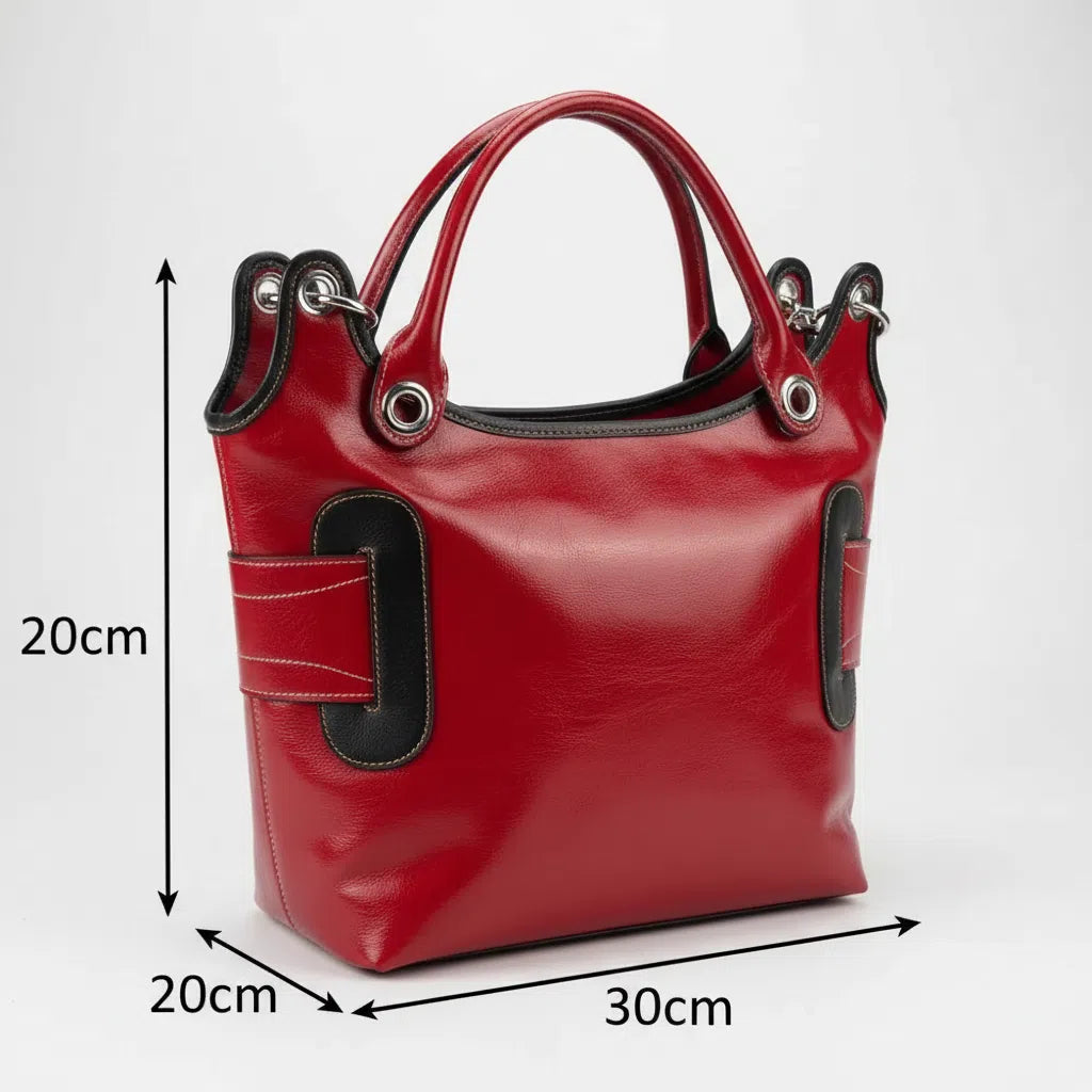 Sac à main cuir femme fait main rouge, élégant, double lanière, artisanal