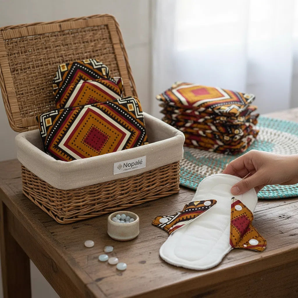 Kit de 10 serviettes hygiéniques réutilisables Nopalé en coton bio écoresponsable