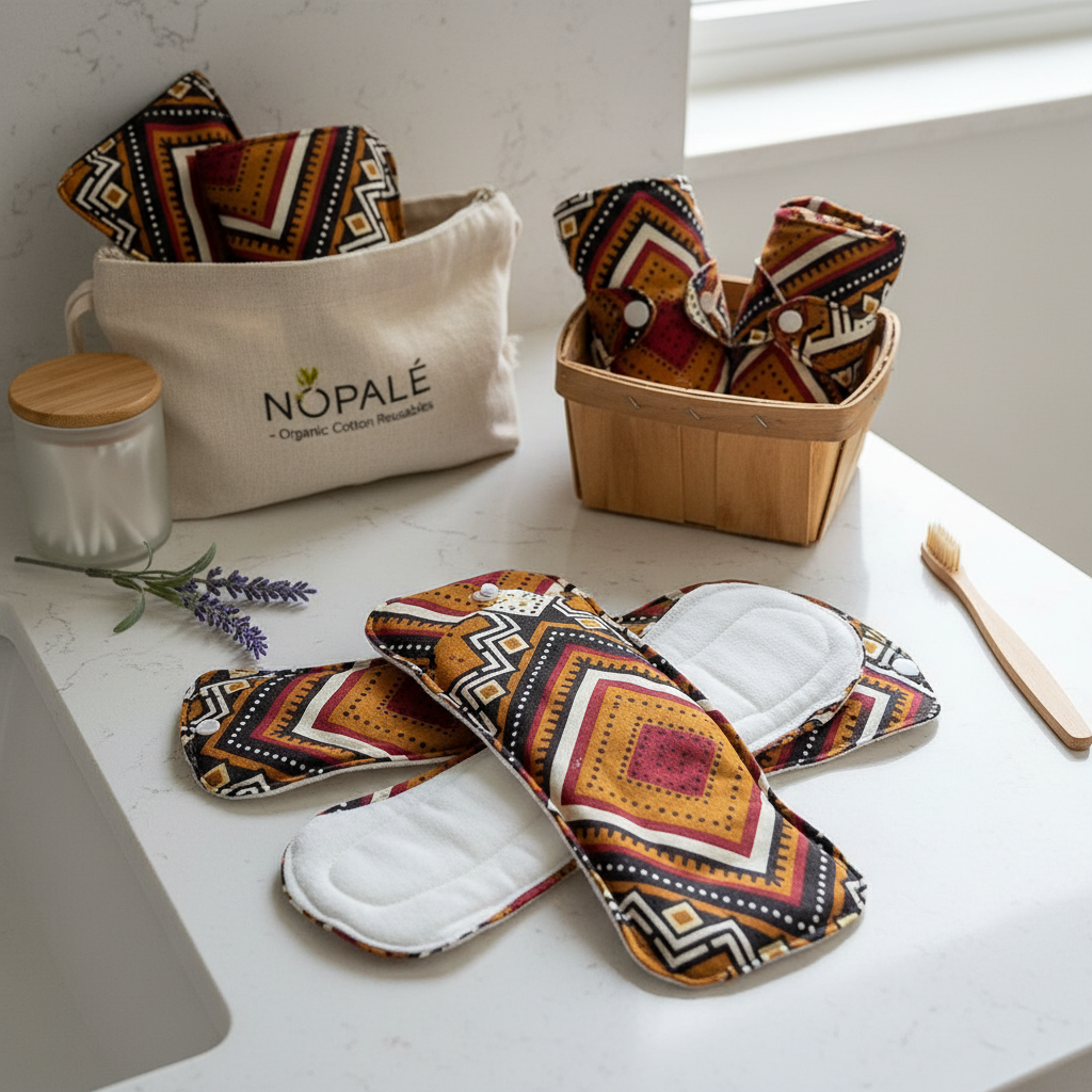 Kit de 6 serviettes hygiéniques réutilisables Nopalé en coton bio écoresponsable (