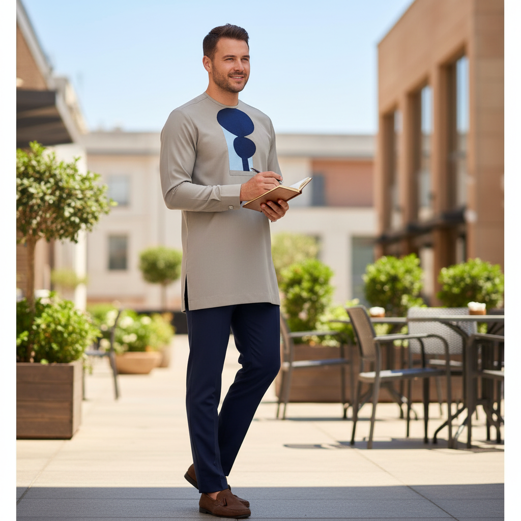 Men's Beige and Blue Ensemble