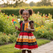 Robe wax fille évasée en coton avec motifs colorés 5 ans