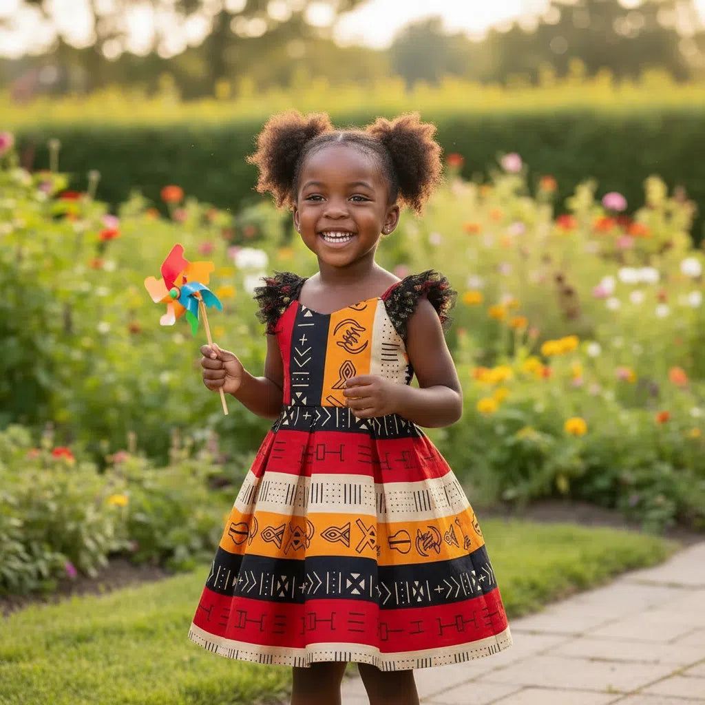 Robe wax fille évasée en coton avec motifs colorés 5 ans