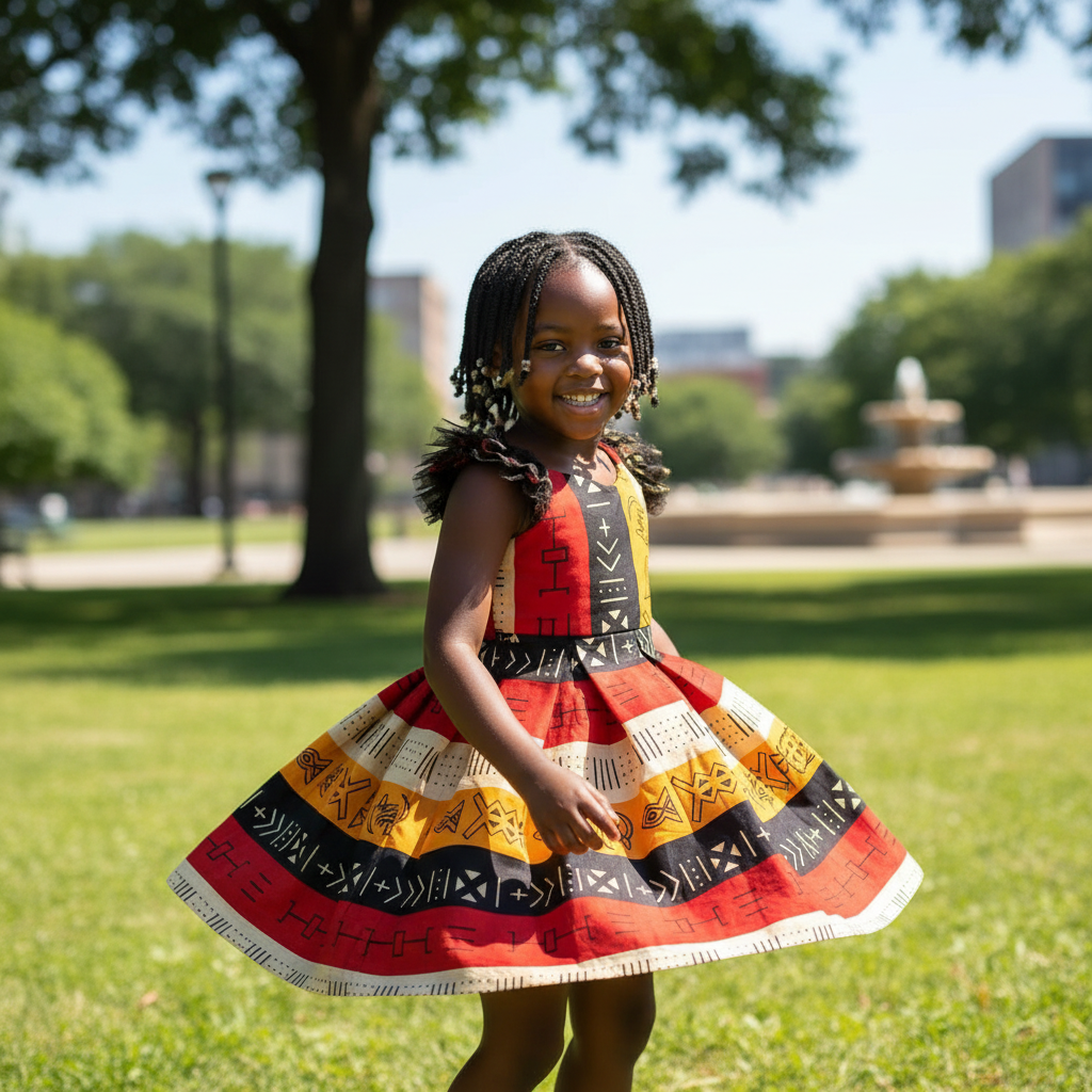 Robe wax fille évasée en coton avec motifs colorés 5 ans