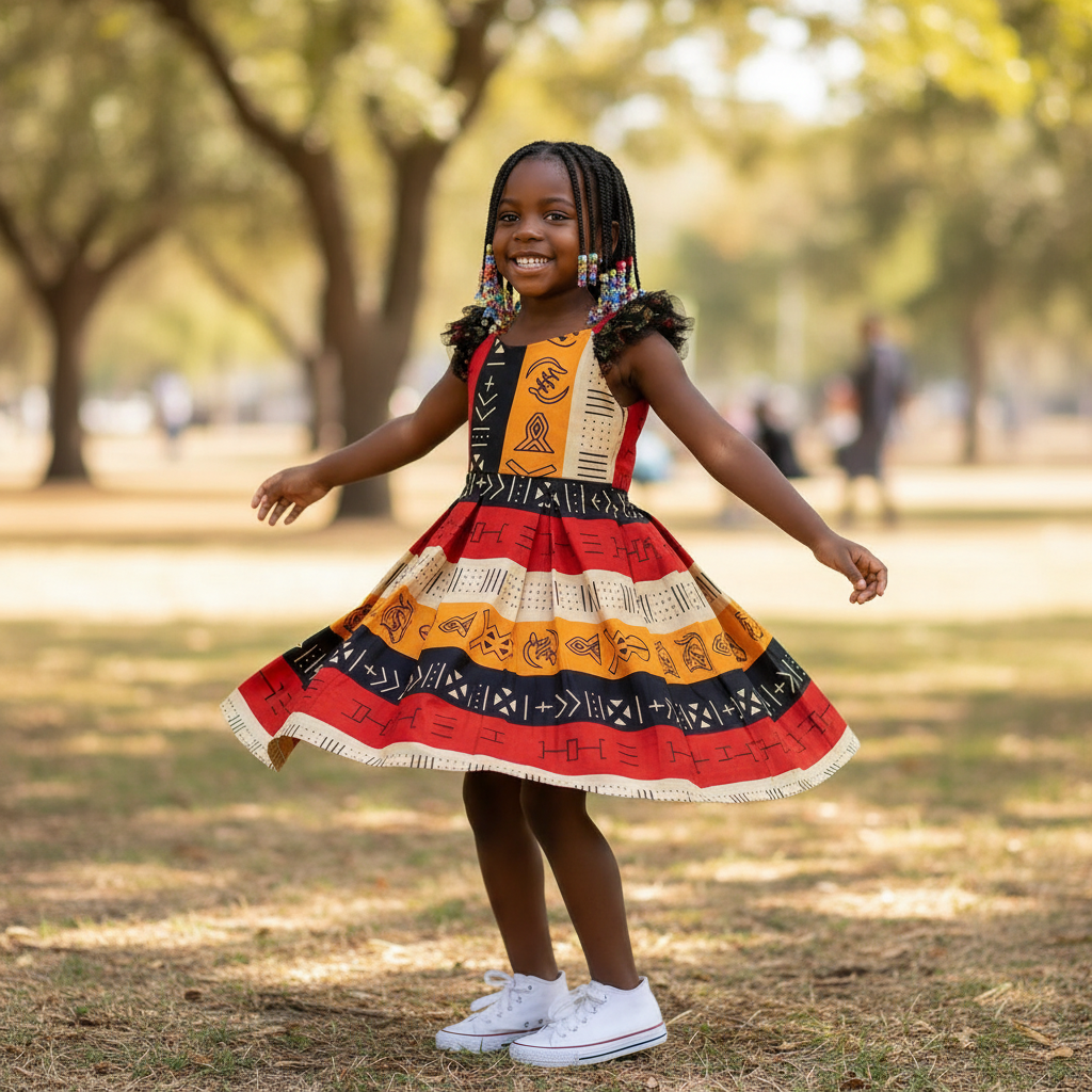 Robe wax fille évasée en coton avec motifs colorés 5 ans