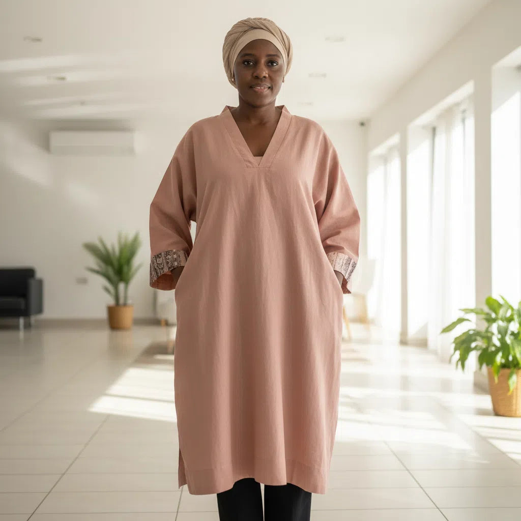 Tunique longue lin femme rose