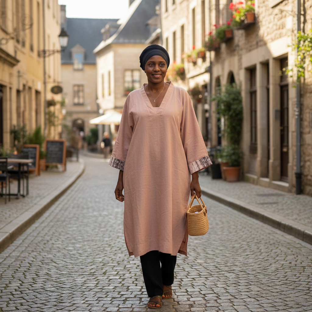 Tunique longue lin femme rose