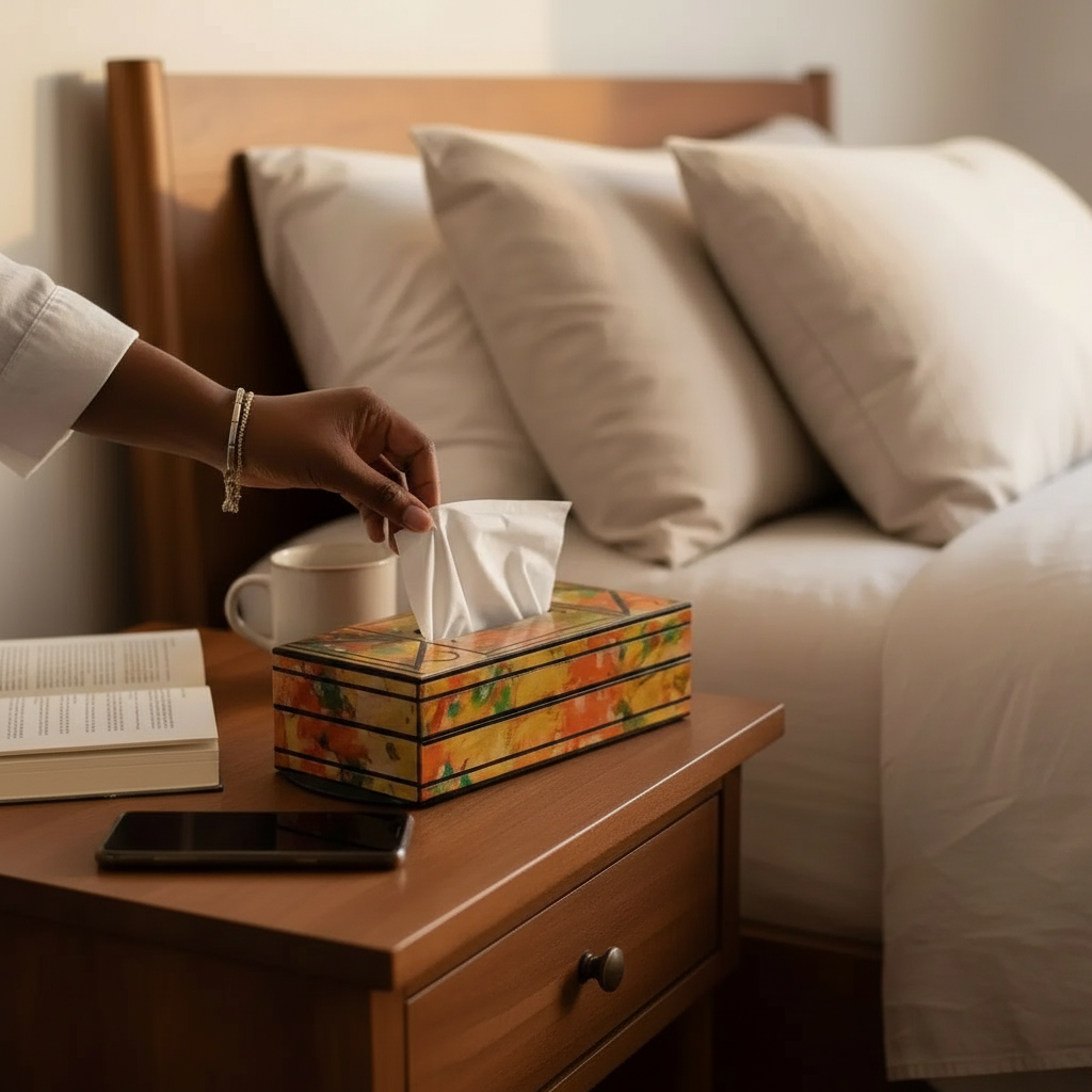 Boite à mouchoirs en cuir multicolore design