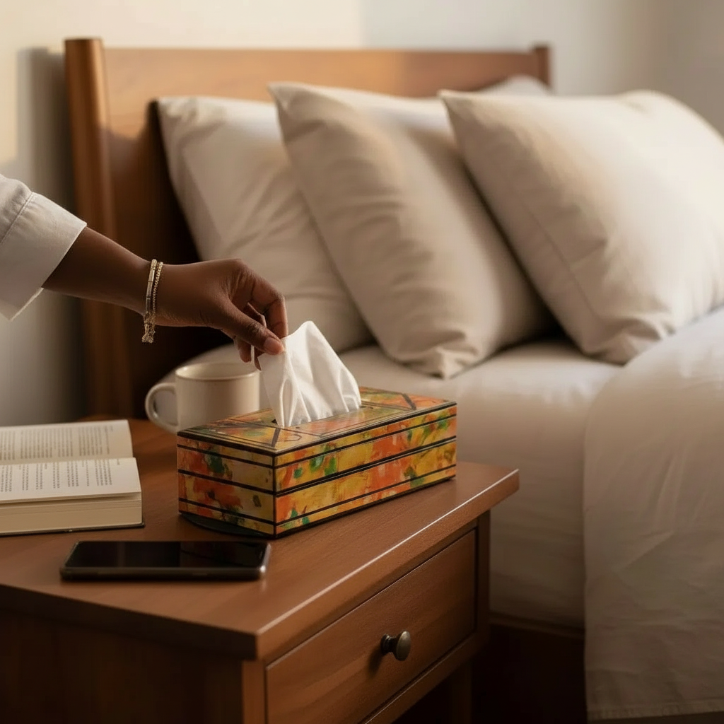 Boite à mouchoirs en cuir multicolore design