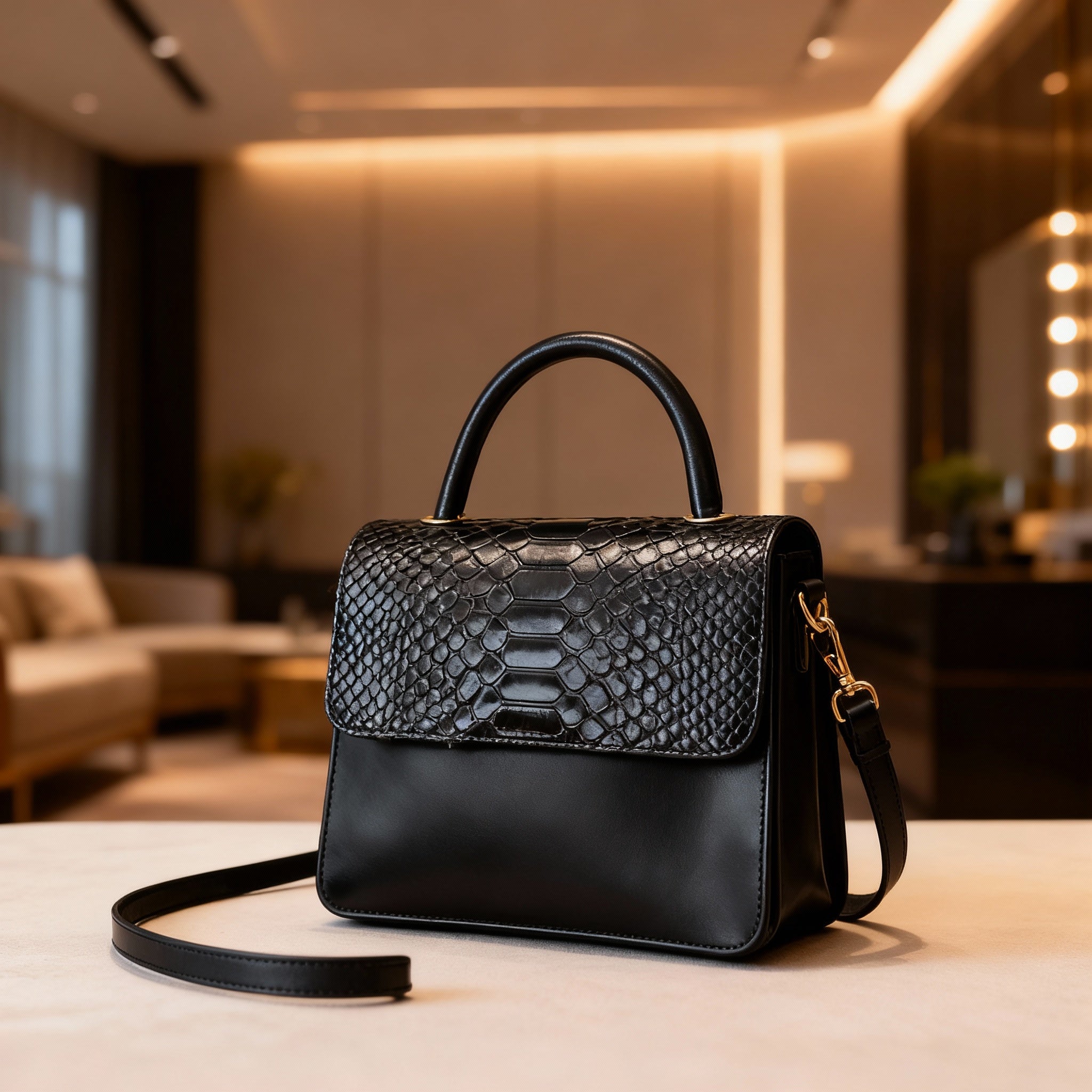 Sac à main femme cuir Serpent noir JC