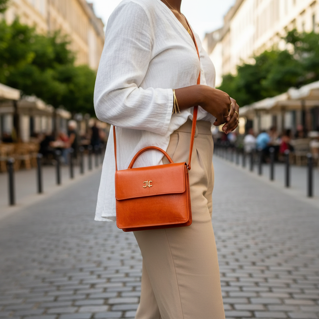 Sacoche Marigold en Cuir Véritable orange