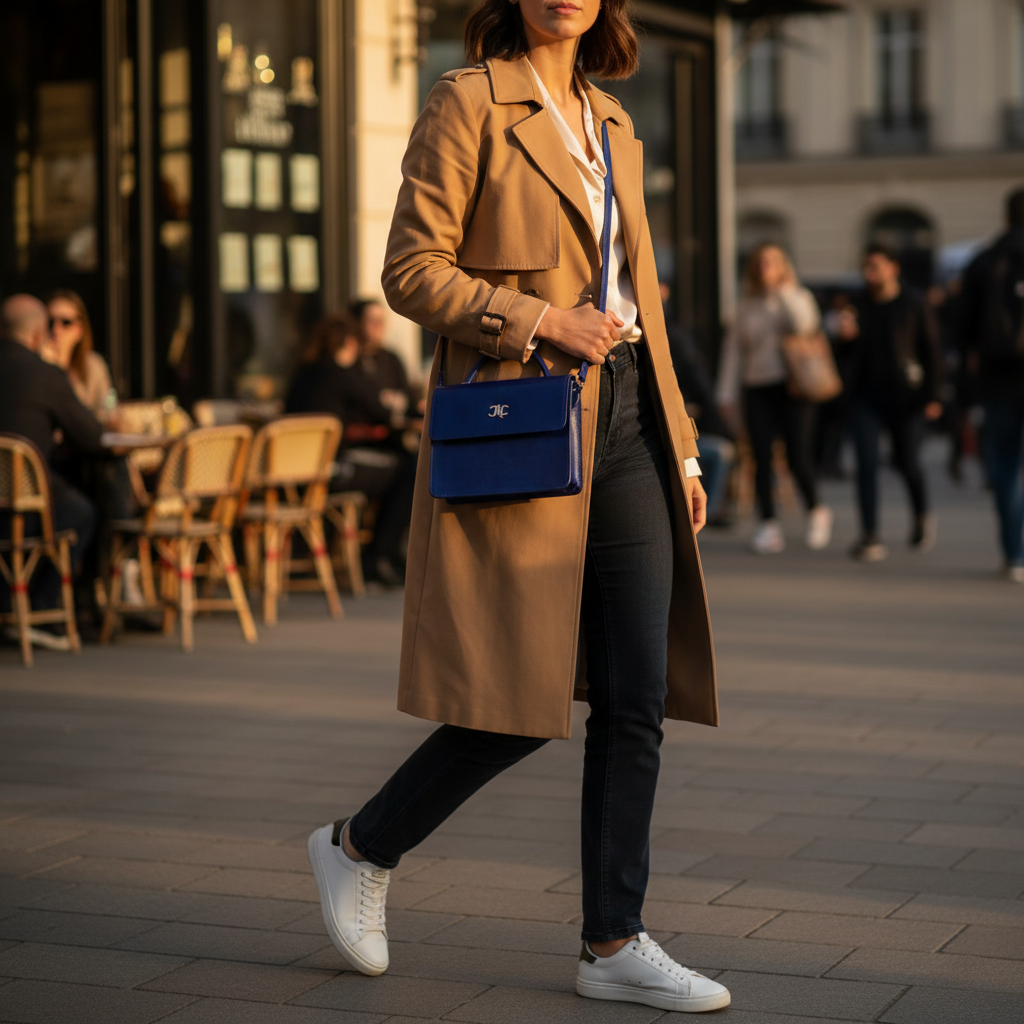 Sacoche Marigold en Cuir Véritable bleu