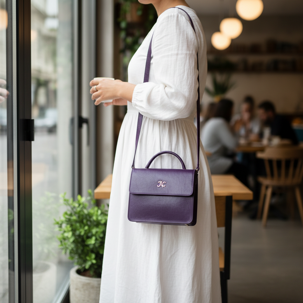 Sacoche Marigold en Cuir Véritable mauve