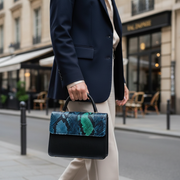 Sac à main femme cuir Serpent noir et vert