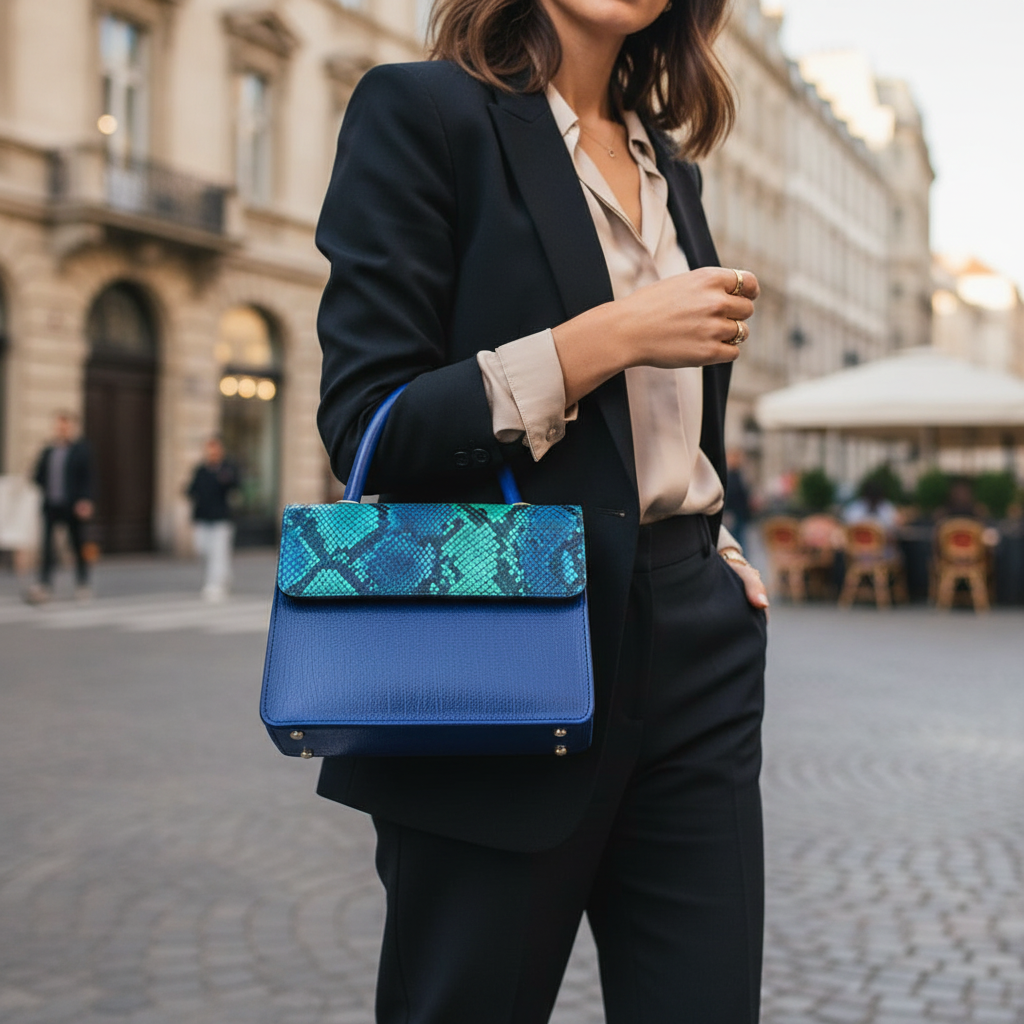 Sac à main femme cuir Serpent bleu