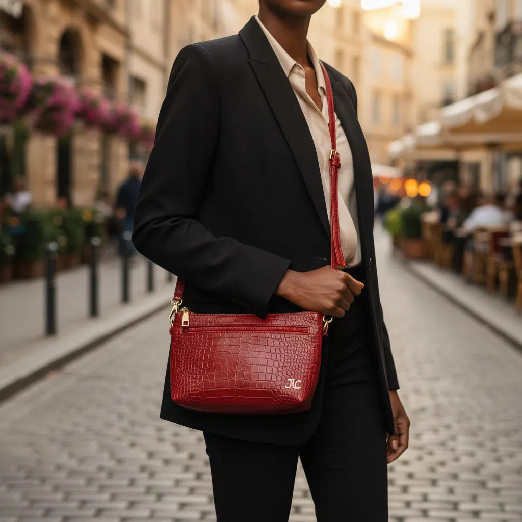 Pochette cuir femme bandoulière amovible effet