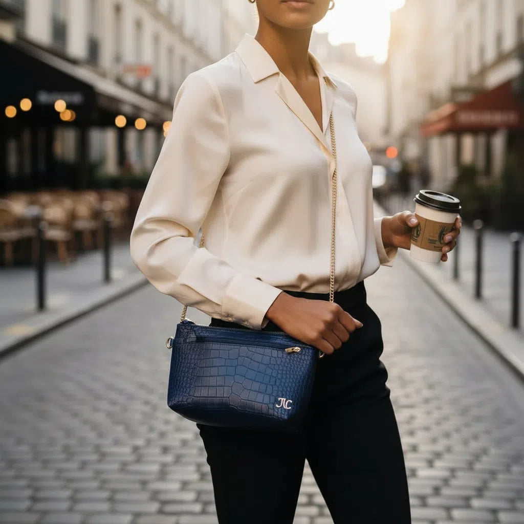 Pochette cuir femme bandoulière amovible effet