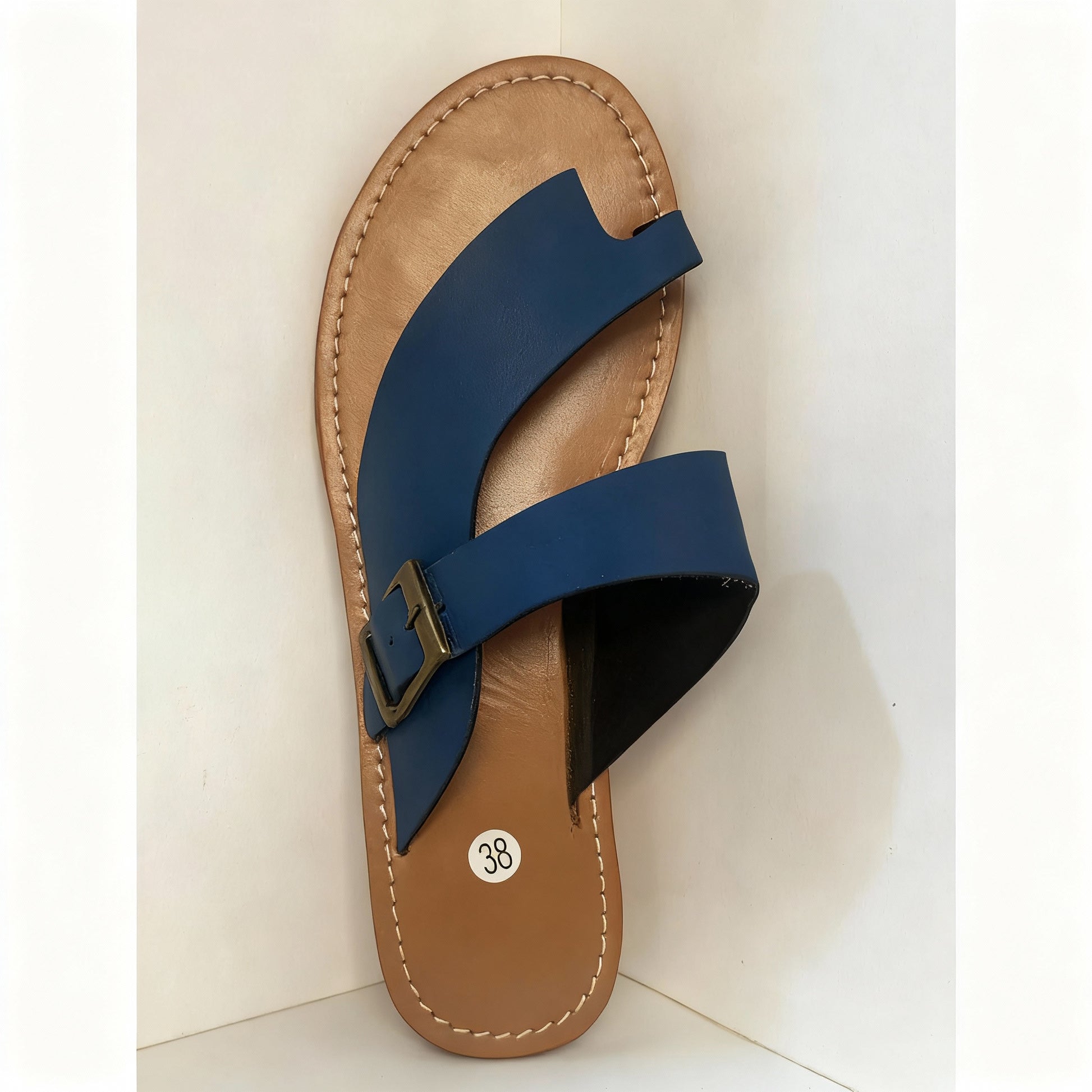 Sandale cuir femme confortable chic bleu