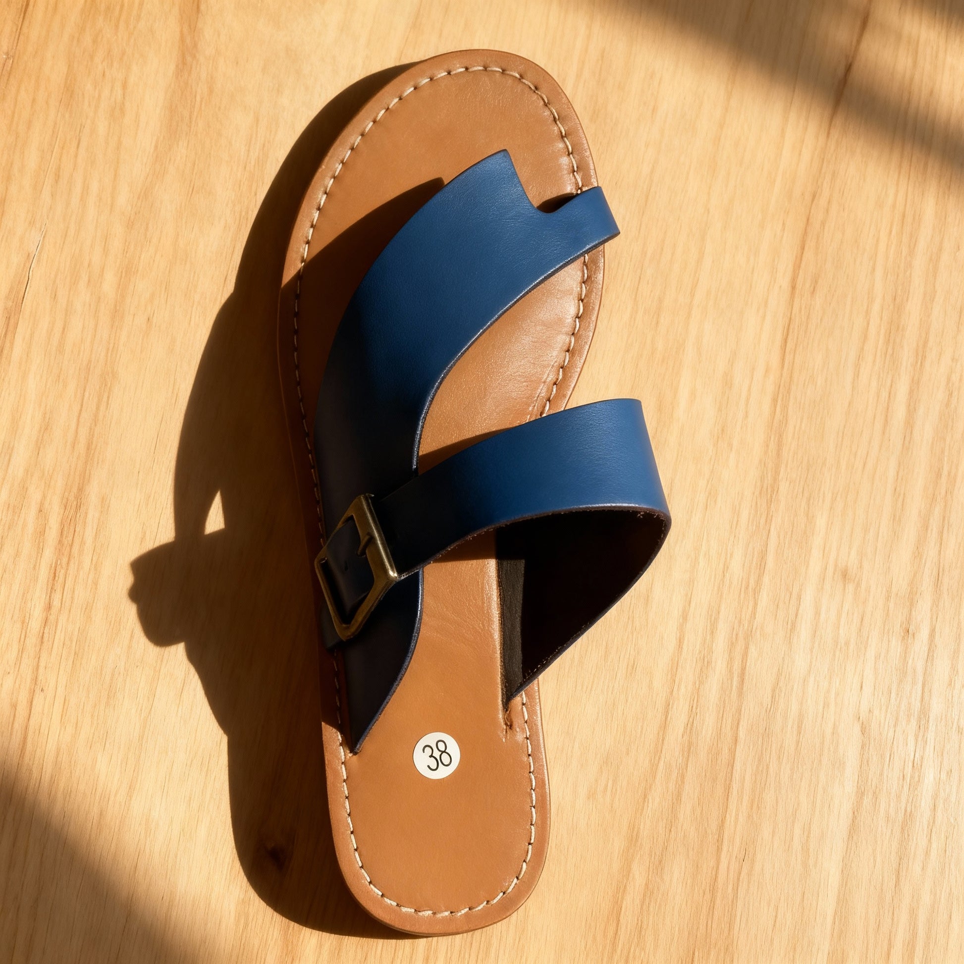 Sandale cuir femme confortable chic bleu