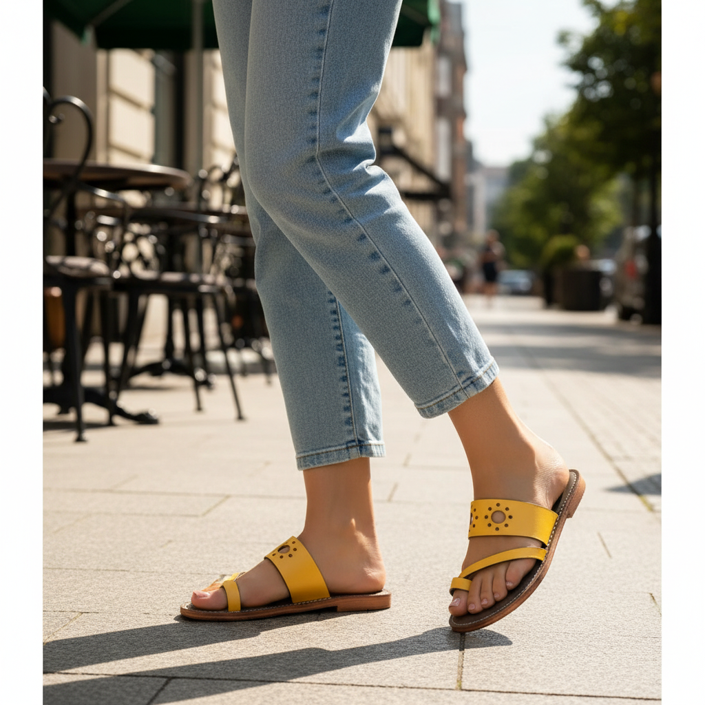 Sandales cuir femme Jaune