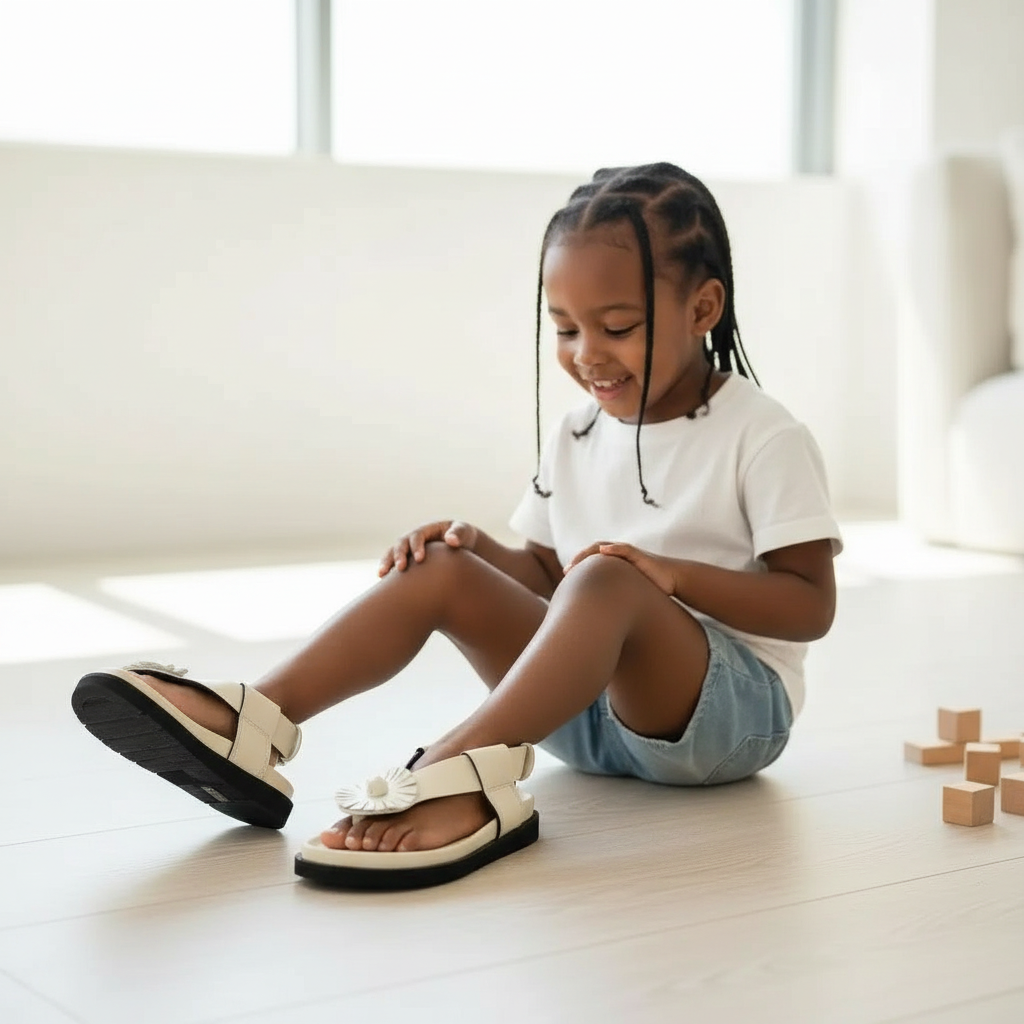 Sandales en cuir blanc pour fille