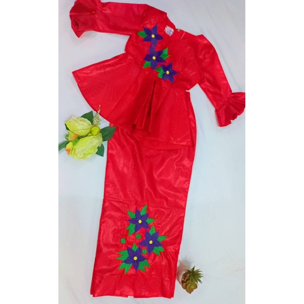 Ensemble cérémonie fille rouge 8 ans, jupe et haut floral chic élégant