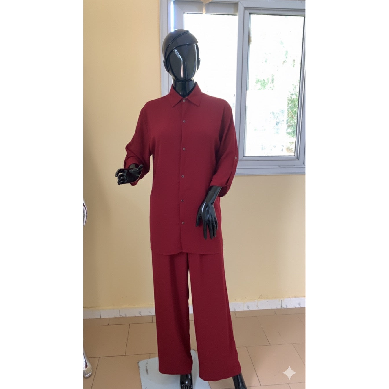 Ensemble pantalon large femme en jersey avec chemise, chic et confortable