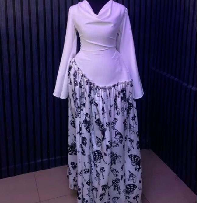 Robe longue femme élégante blanche et noire, asymétrique chic soirée
