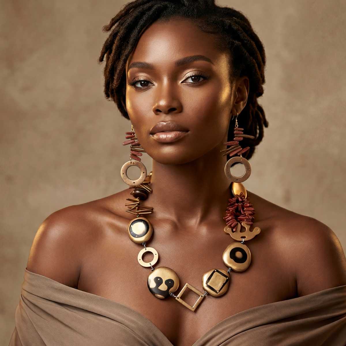 RAFET - Parure Collier et Boucles en Graines Naturelles Dorées