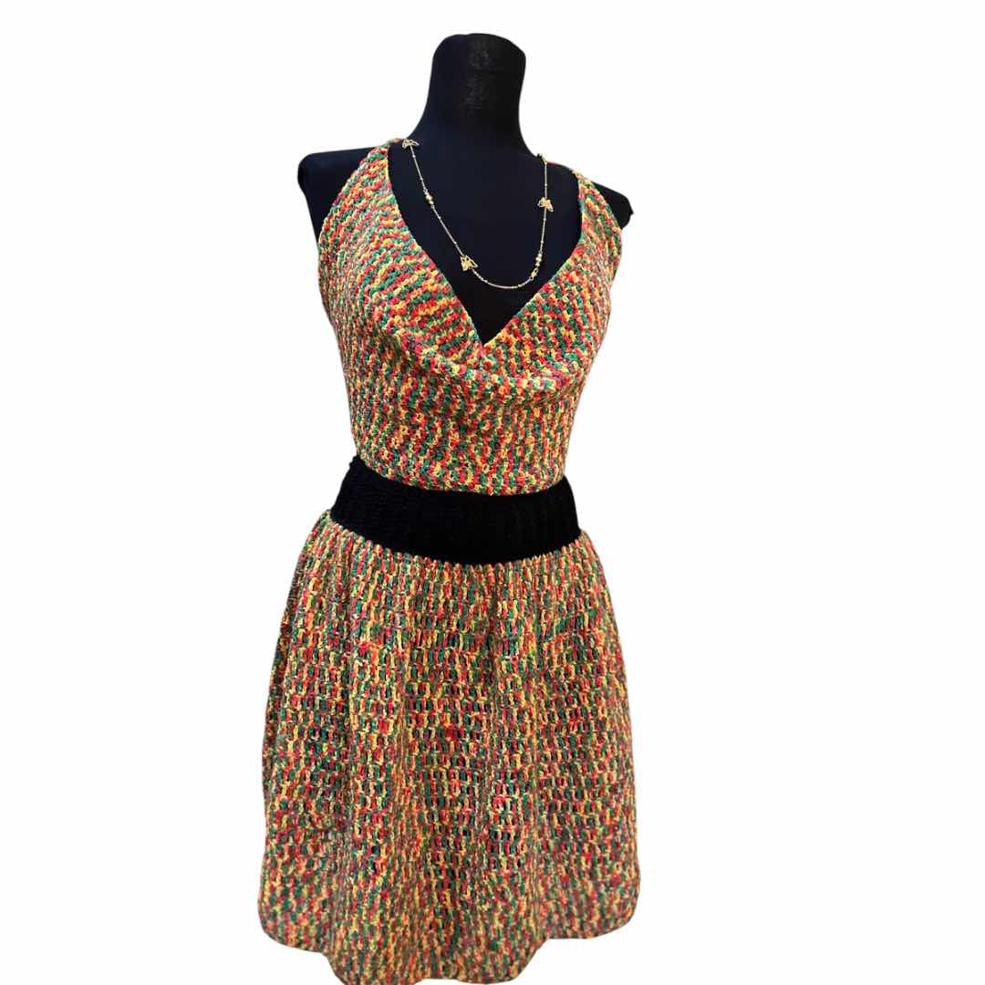 Ensemble jupe et haut crocheté multicolore – tenue bohème chic femme