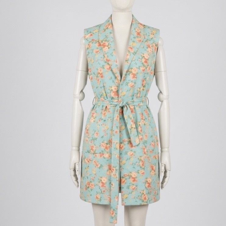 Robe blazer femme fleurie ceinturée verte