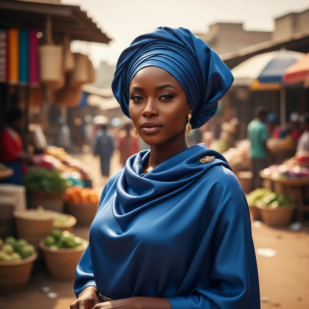 Foulard satin style africaine femme bleu XL