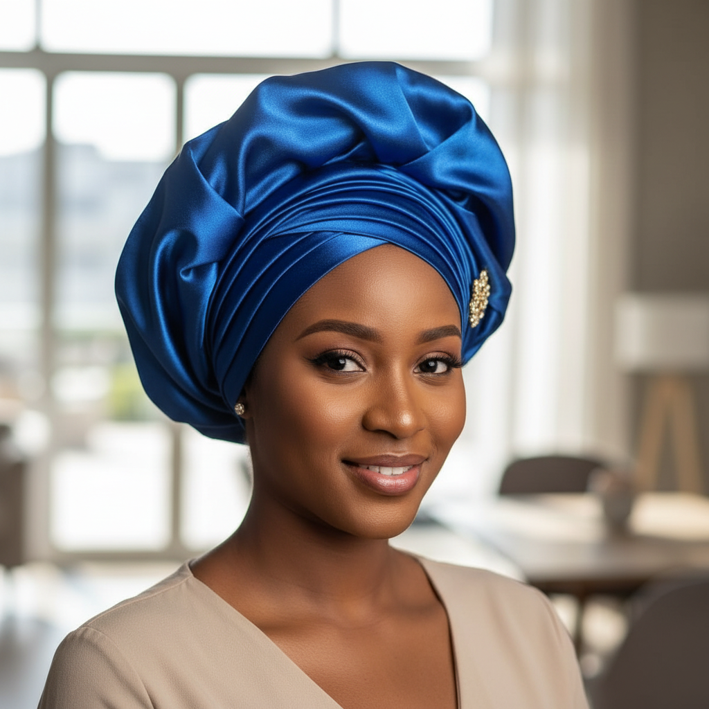 Foulard satin style africaine femme bleu XL