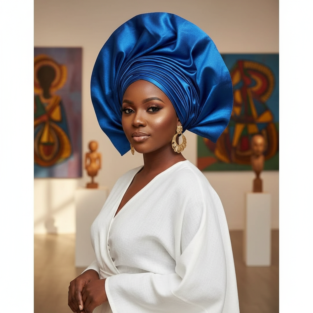 Foulard satin style africaine femme bleu XL
