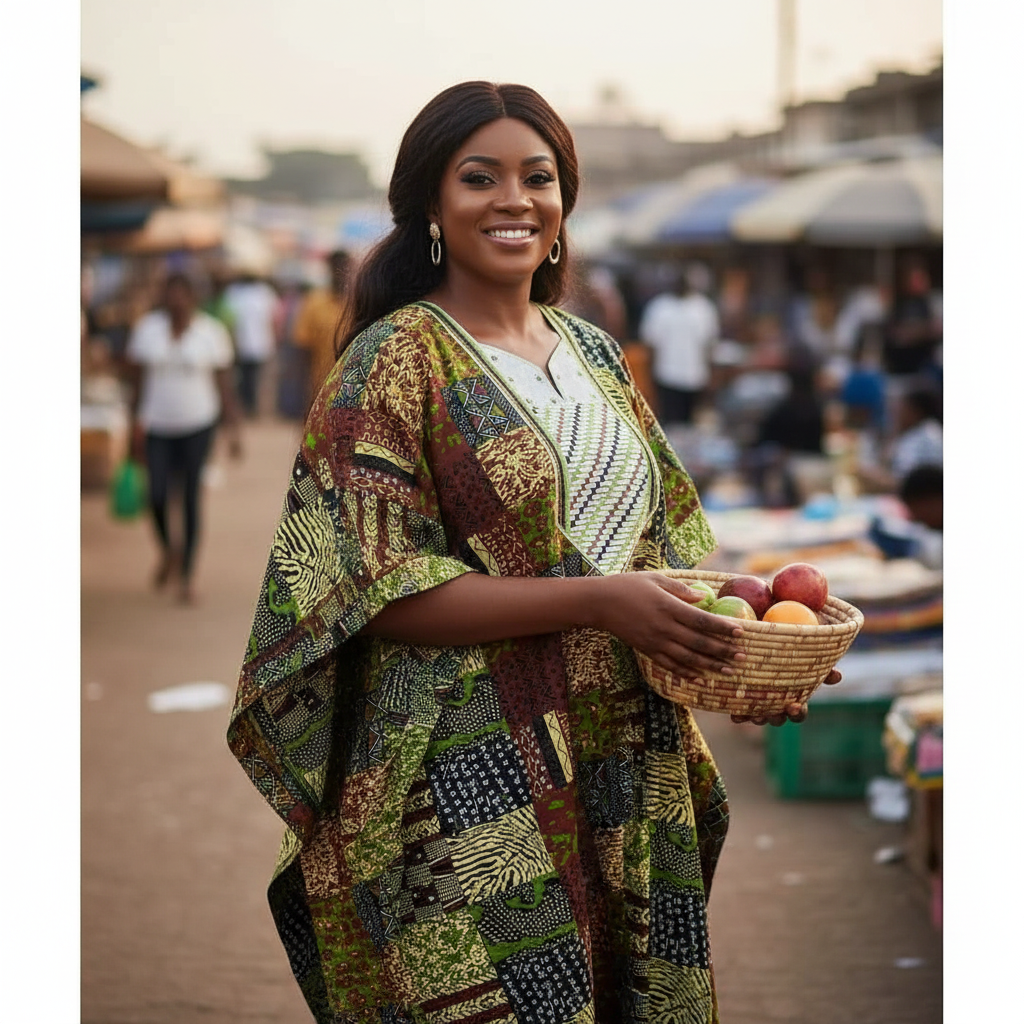 Boubou wax femme vert motifs en coton brodée