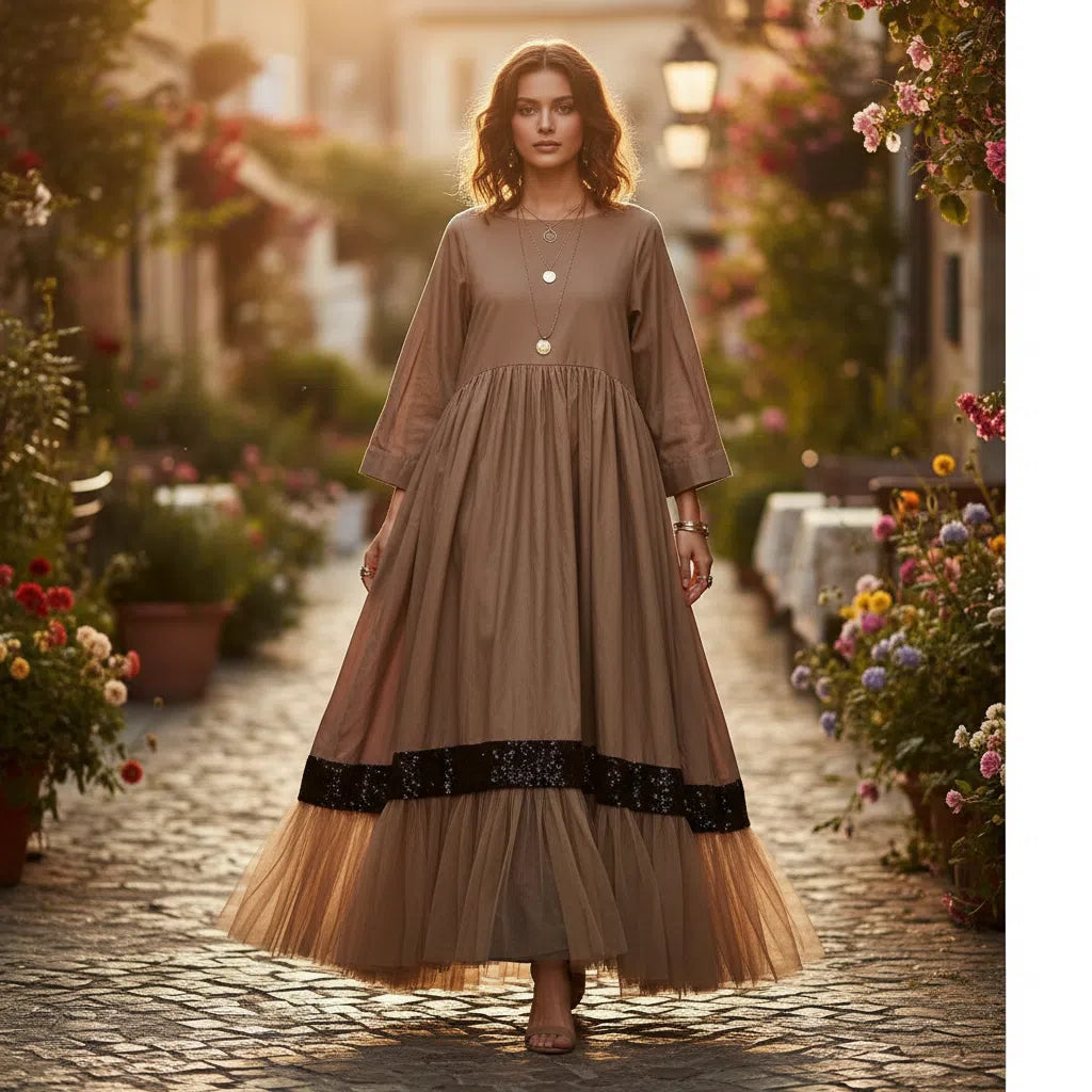 Robe Évasée Bohème Chic Lin Coton - Élégance Décontractée