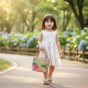 Mini sac panier fillette raphia tressé en avec détails rayures