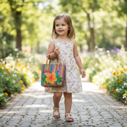 Mini sac panier fillette raphia tressé en en vert et rose