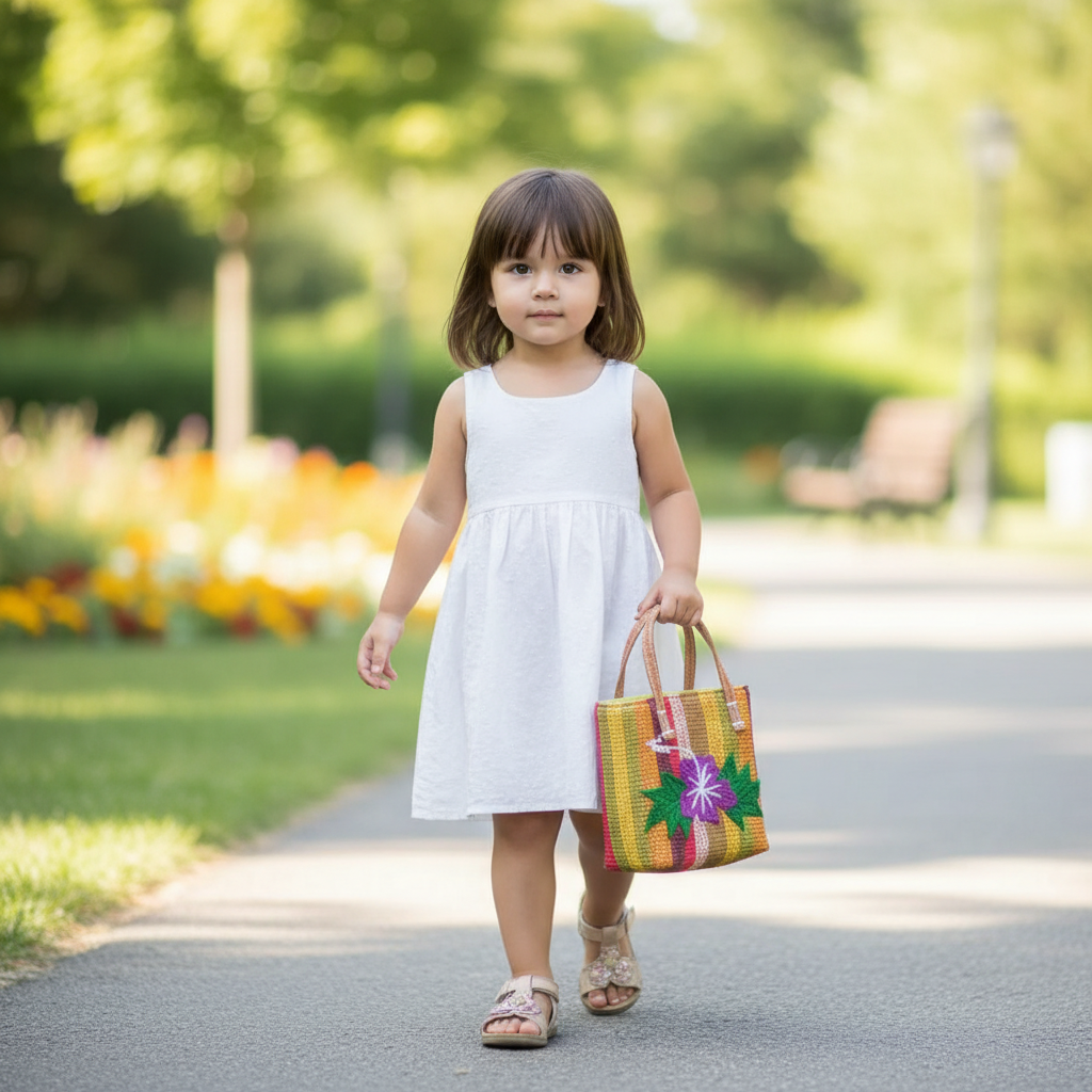Mini sac panier fillette raphia tressé en jaune