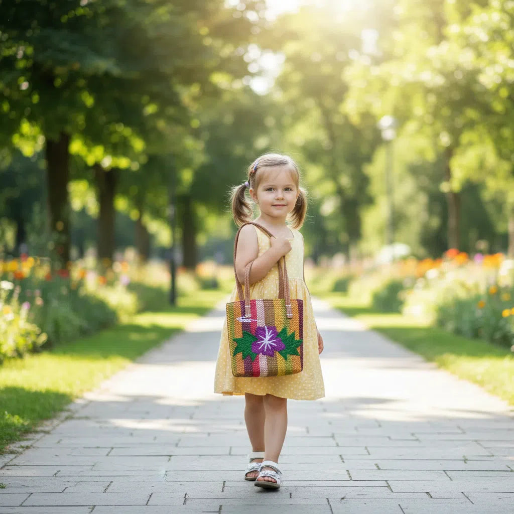 Mini sac panier fillette raphia tressé en jaune
