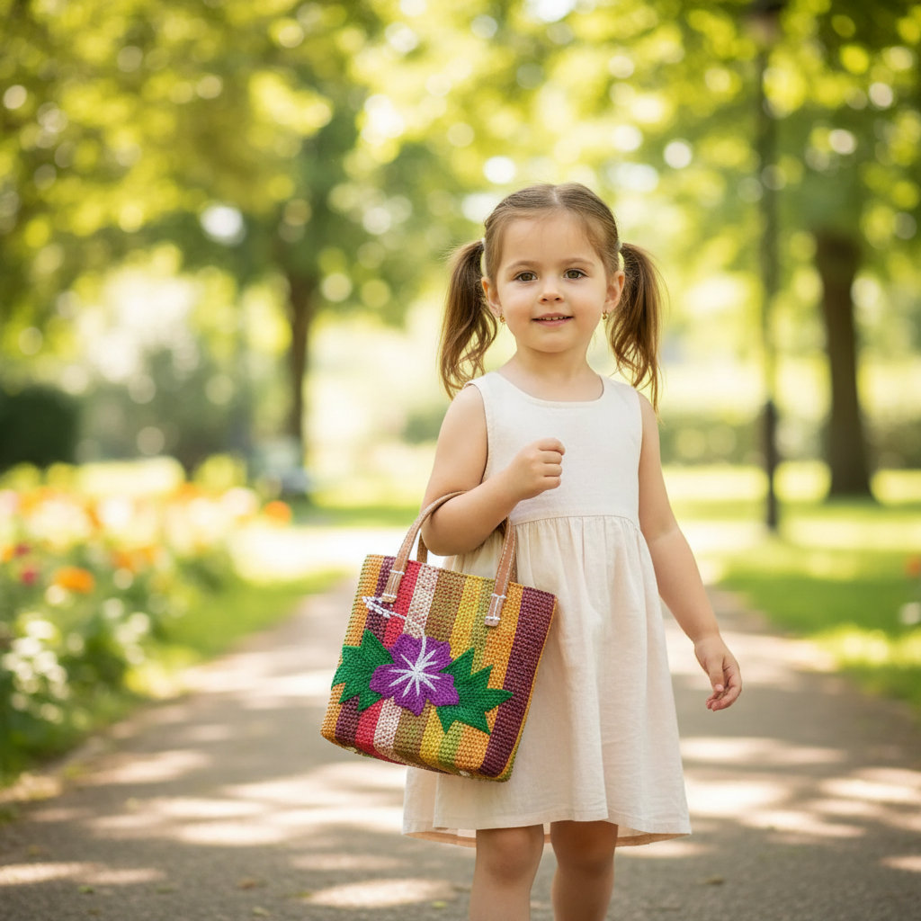 Mini sac panier fillette raphia tressé en jaune