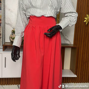 Jupe longue rouge femme & chemise lin rayée – Ensemble chic tendance