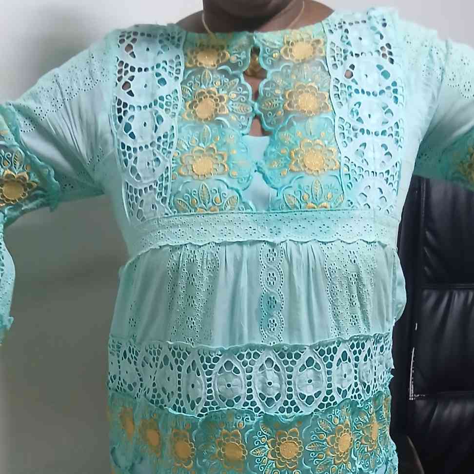 Robe longue dentelle femme brodée florale élégante manches longues multicolore